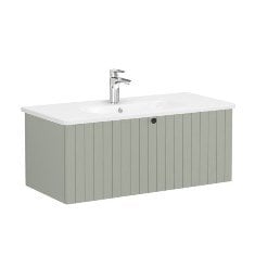 Vitra Root Groove 69400 Lavabo Dolabı, Tek Çekmeceli, 100 Cm, Mat Retro Yeşil, Yuvarlak Lavabolu